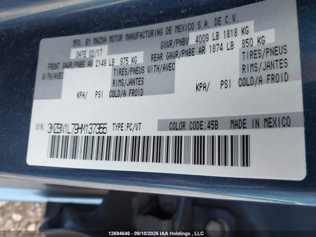 Mazda Mazda3 Gs 2017 3MZBN1L79HM137355 Image 9