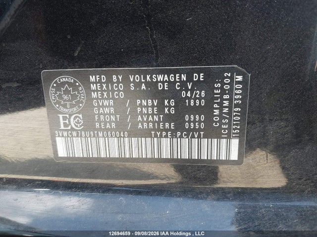 Продаж на аукціоні авто 2026 Volkswagen Jetta Trendline, vin: 3VWCW7BU9TM060040, номер лоту: 12694659