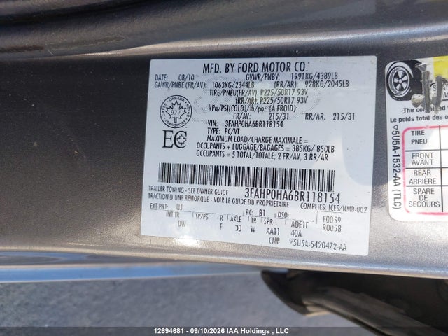Aukcja sprzedaży 2011 Ford Fusion Se, vin: 3FAHP0HA6BR118154, numer aukcji: 12694681