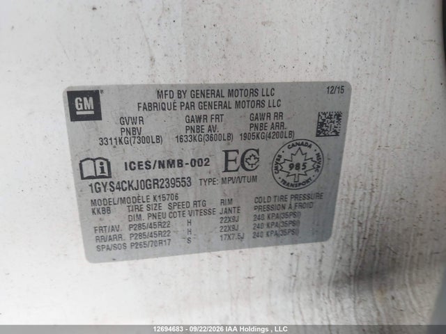Aukcja sprzedaży 2016 Cadillac Escalade, vin: 1GYS4CKJ0GR239553, numer aukcji: 12694683