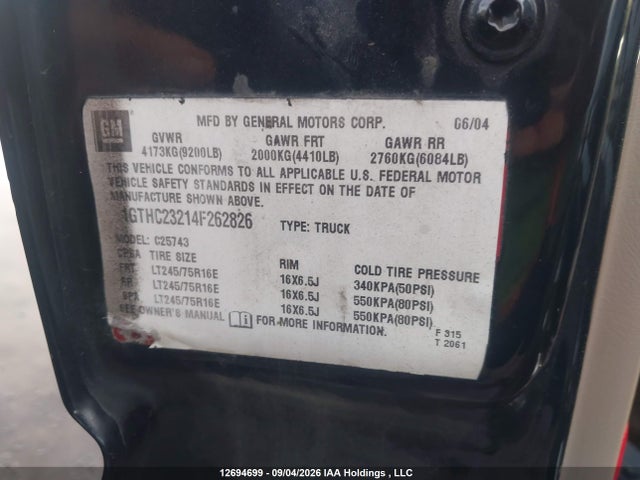 Aukcja sprzedaży 2004 Gmc Sierra 2500hd Slt, vin: 1GTHC23214F262826, numer aukcji: 12694699