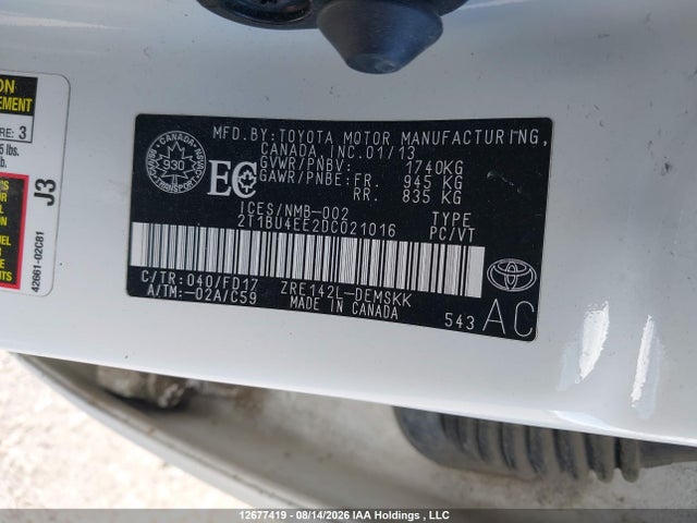 Aukcja sprzedaży 2013 Toyota Corolla S, vin: 2T1BU4EE2DC021016, numer aukcji: 12677419