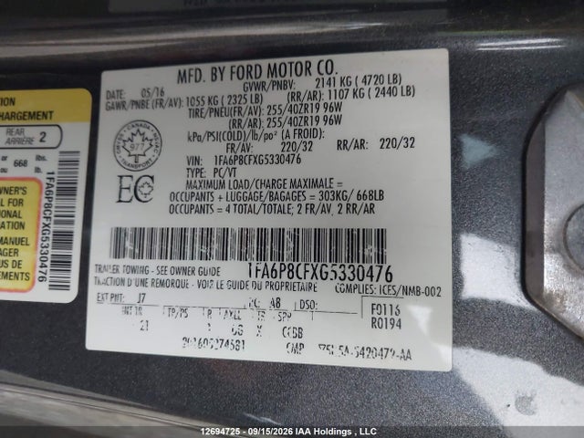 Ford MUSTANG GT 2016 1FA6P8CFXG5330476 Image 9