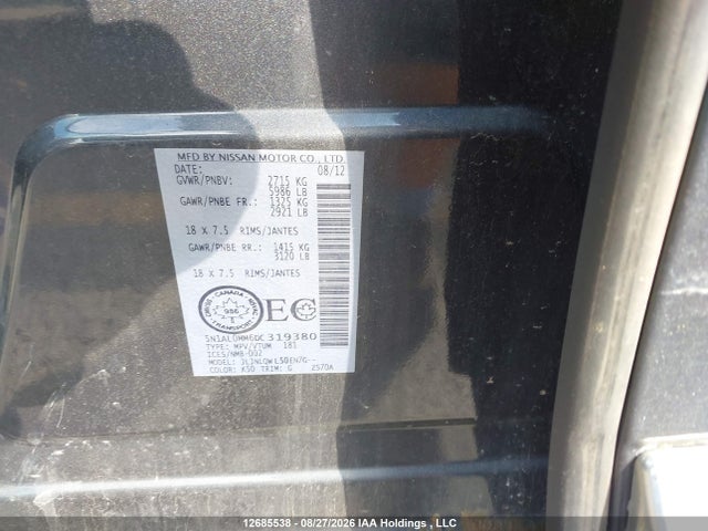 12685538 :رقم المزاد ، 5N1AL0MM6DC319380 vin ، 2013 Infiniti Jx35 مزاد بيع