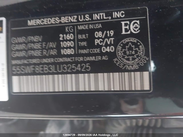 Auction sale of the 2020 Mercedes-benz C 300 4matic, vin: 55SWF8EB3LU325425, lot number: 12694729