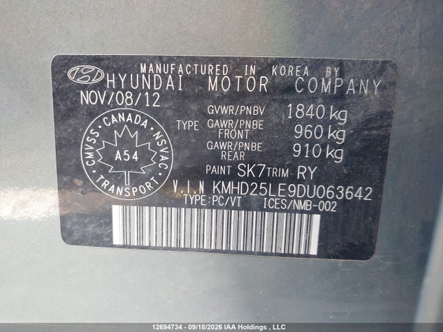 2013 Hyundai Elantra Gt მანქანა იყიდება აუქციონზე, vin: KMHD25LE9DU063642, აუქციონის ნომერი: 12694734