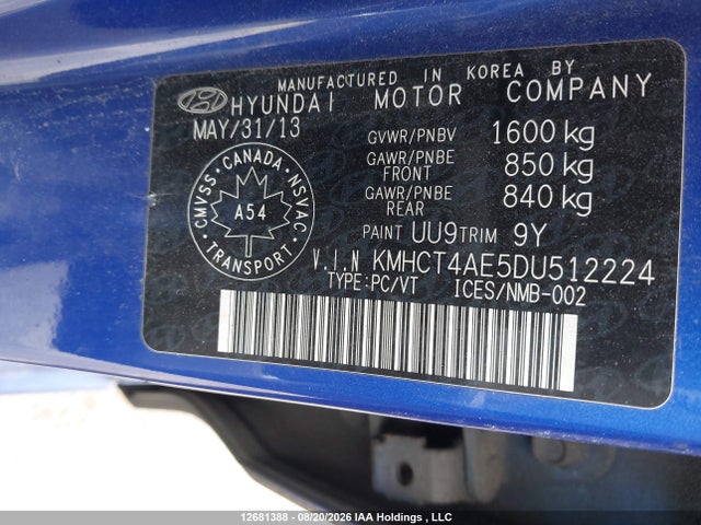 2013 Hyundai Accent Gl მანქანა იყიდება აუქციონზე, vin: KMHCT4AE5DU512224, აუქციონის ნომერი: 12681388