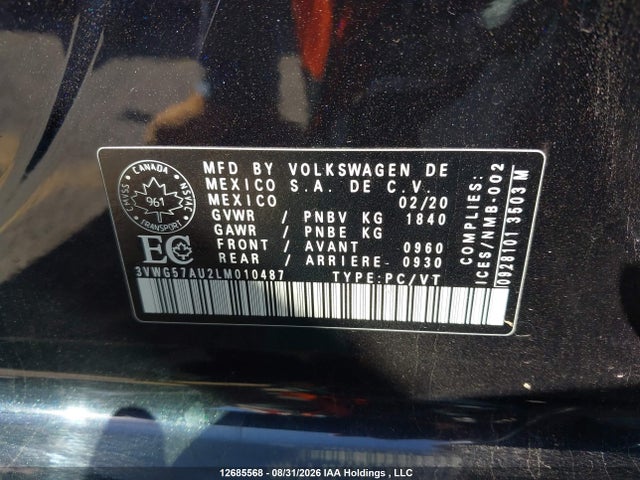 3VWG57AU2LM010487 Volkswagen Golf Comfortline/highline
