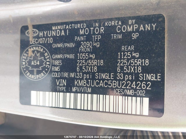 12675707 :رقم المزاد ، KM8JUCAC5BU224262 vin ، 2011 Hyundai Tucson Limited مزاد بيع