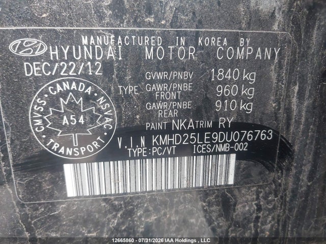 2013 Hyundai Elantra Gt Gl მანქანა იყიდება აუქციონზე, vin: KMHD25LE9DU076763, აუქციონის ნომერი: 12665860