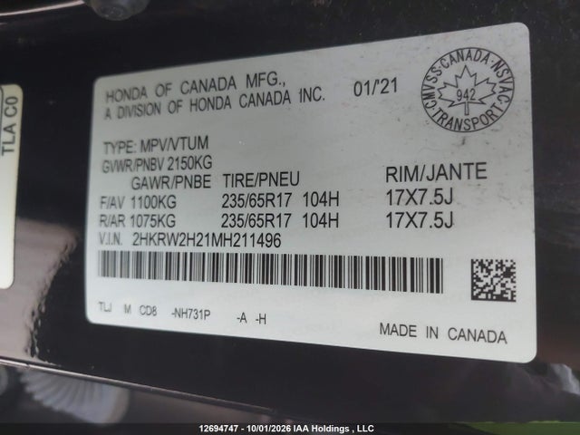 Honda CR-V LX 2021 2HKRW2H21MH211496 Image 9