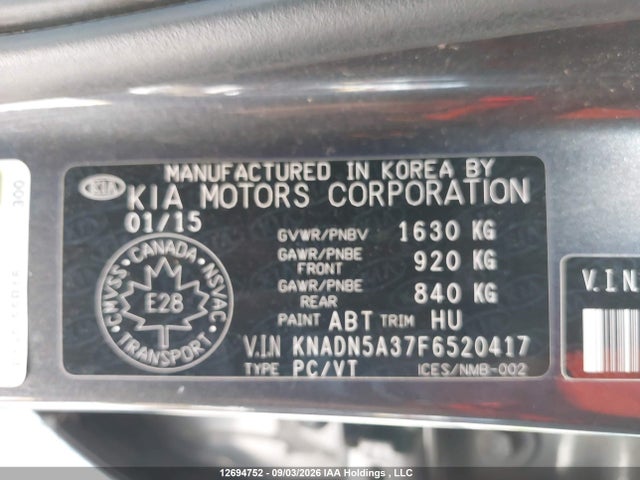 KIA Rio Ex/lx/lx+/sx 2015 KNADN5A37F6520417 Image 9