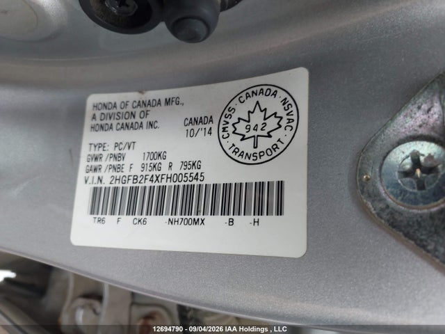 Honda Civic Lx 2015 2HGFB2F4XFH005545 Image 19