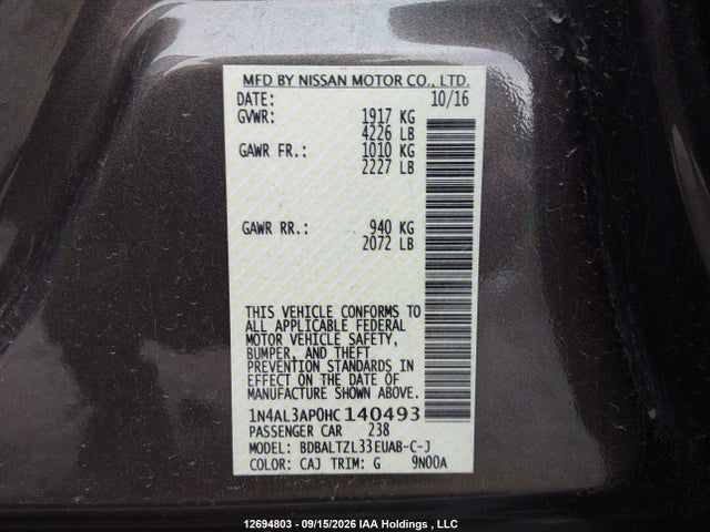 1N4AL3AP0HC140493 Nissan Altima 2.5/s/sv/sl/sr