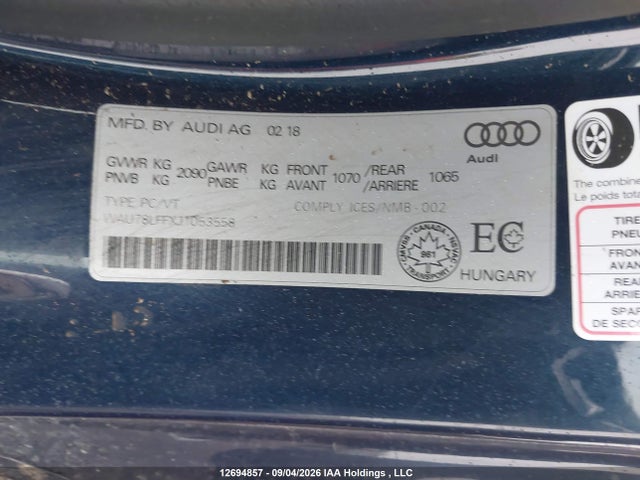 Aukcja sprzedaży 2018 Audi A3 2.0t Komfort, vin: WAU78LFFXJ1053558, numer aukcji: 12694857