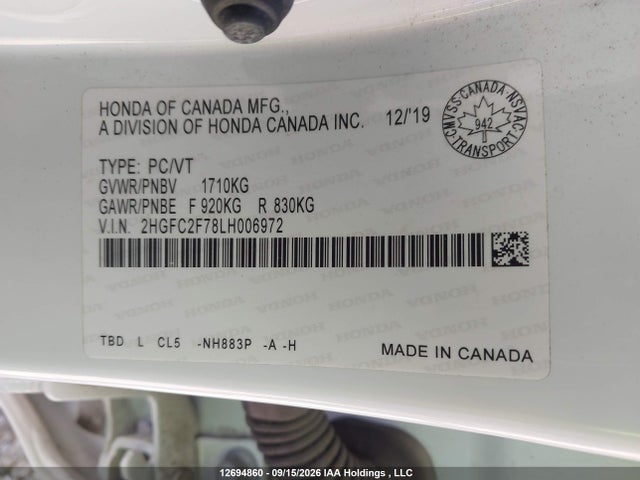 Honda CIVIC EX 2020 2HGFC2F78LH006972 Image 9