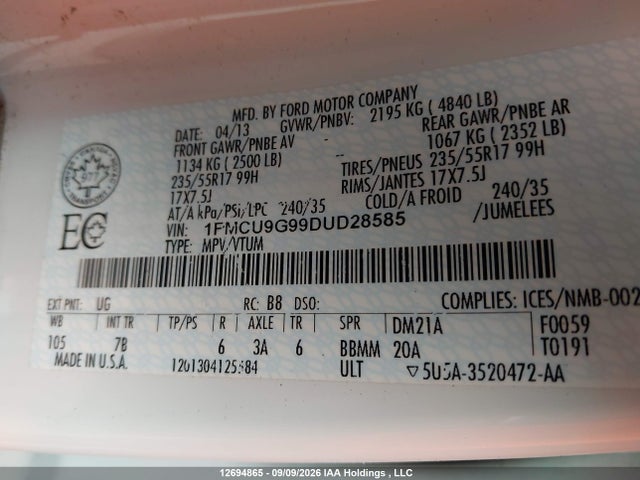 Aukcja sprzedaży 2013 Ford Escape Se, vin: 1FMCU9G99DUD28585, numer aukcji: 12694865