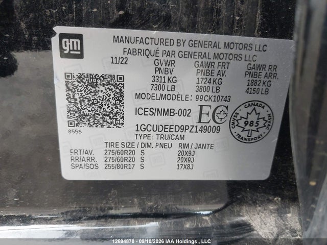 12694878 :رقم المزاد ، 1GCUDEED9PZ149009 vin ، 2023 Chevrolet Silverado 1500 Rst مزاد بيع