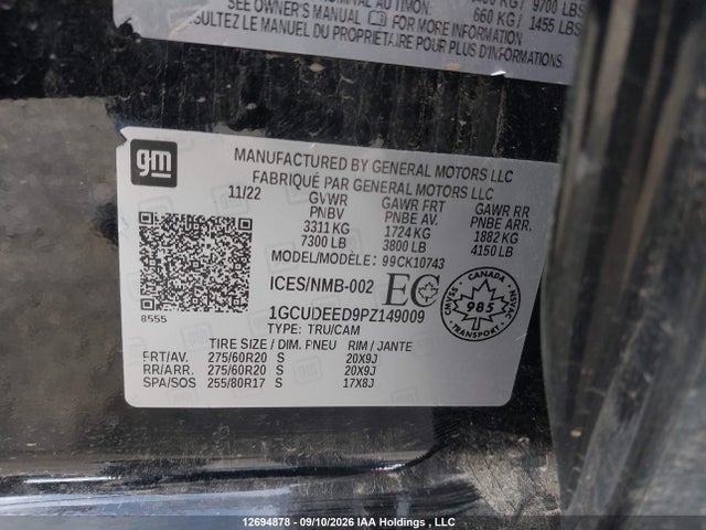 12694878 :رقم المزاد ، 1GCUDEED9PZ149009 vin ، 2023 Chevrolet Silverado 1500 Rst مزاد بيع
