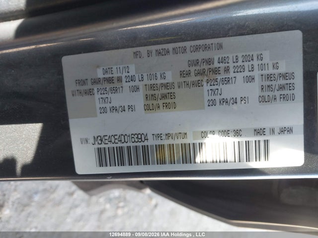 12694889 :رقم المزاد ، JM3KE4CE4D0163904 vin ، 2013 Mazda Cx-5 Touring مزاد بيع