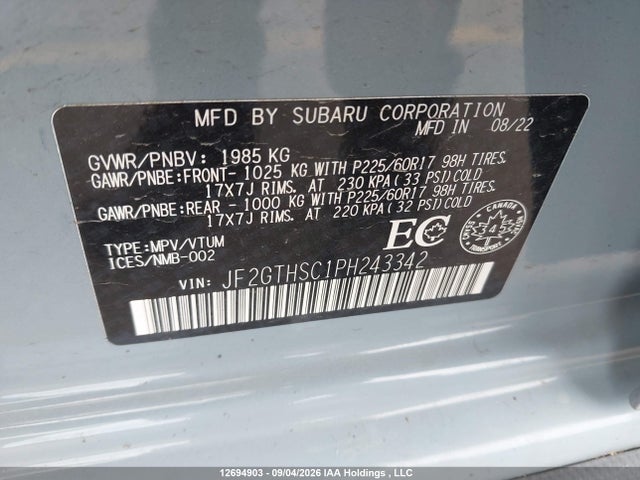 Aukcja sprzedaży 2023 Subaru Crosstrek Outdoor, vin: JF2GTHSC1PH243342, numer aukcji: 12694903