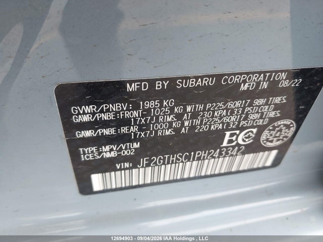 Aukcja sprzedaży 2023 Subaru Crosstrek Outdoor, vin: JF2GTHSC1PH243342, numer aukcji: 12694903