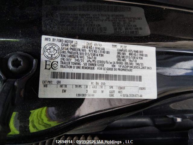 12694914 :رقم المزاد ، 1FADP3K20DL287363 vin ، 2013 Ford Focus Se مزاد بيع