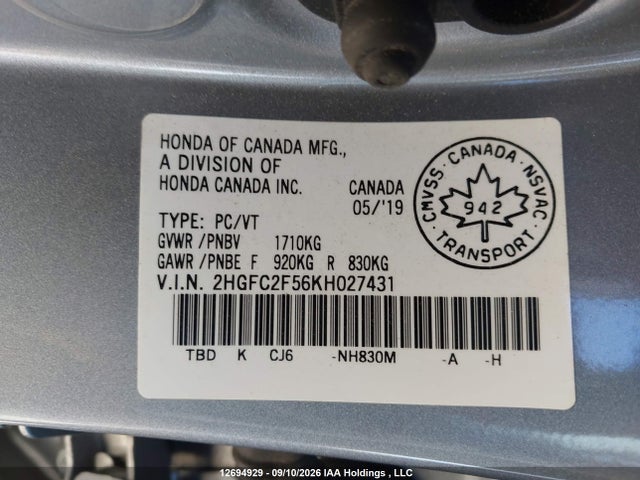 2HGFC2F56KH027431 Honda Civic Lx