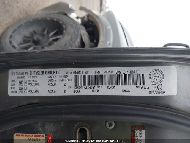 Продажа на аукционе авто 2012 Ram 1500 Sport, vin: 1C6RD7MTXCS279594, номер лота: 12694959