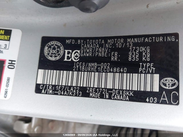 2T1BURHE1EC048640 Toyota Corolla S