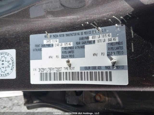 Продаж на аукціоні авто 2015 Mazda Mazda3 Gx, vin: 3MZBM1U76FM172207, номер лоту: 12694971