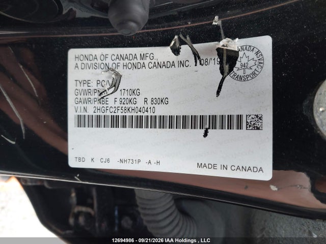 Honda Civic Lx 2019 2HGFC2F58KH040410 Image 18