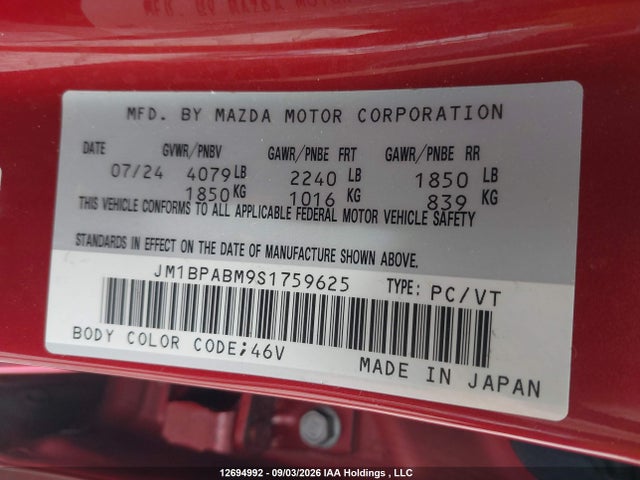 Aukcja sprzedaży 2025 Mazda Mazda3 Gx, vin: JM1BPABM9S1759625, numer aukcji: 12694992