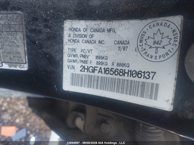 12694997 :رقم المزاد ، 2HGFA16568H106137 vin ، 2008 Honda Civic Lx مزاد بيع
