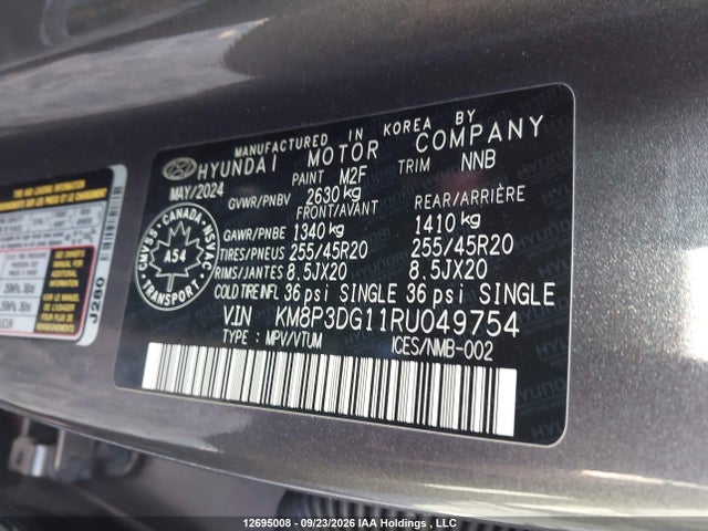 12695008 :رقم المزاد ، KM8P3DG11RU049754 vin ، 2024 Hyundai Santa Fe Preferred Hybrid Awd With Trend Package مزاد بيع