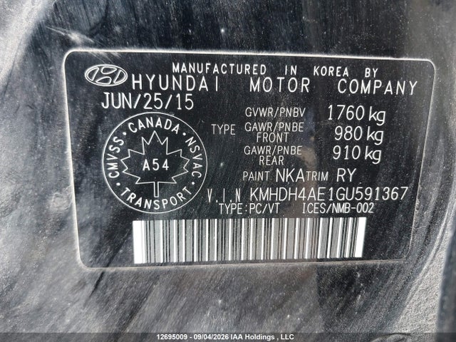Продажа на аукционе авто 2016 Hyundai Elantra Sport Appearance, vin: KMHDH4AE1GU591367, номер лота: 12695009