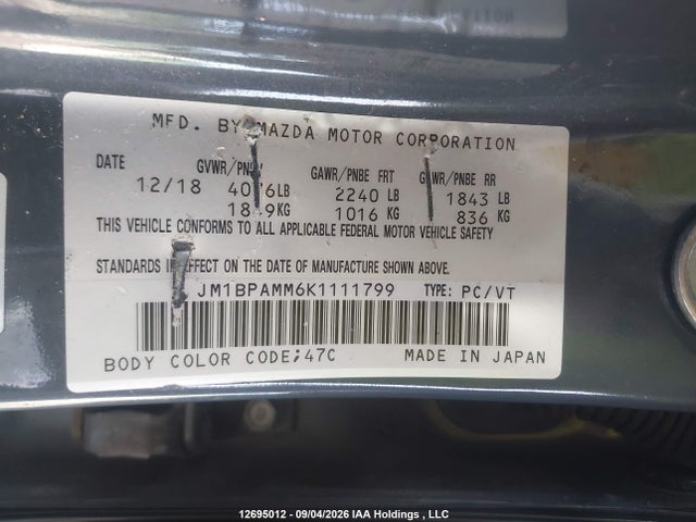 Продажа на аукционе авто 2019 Mazda Mazda3 Gt, vin: JM1BPAMM6K1111799, номер лота: 12695012