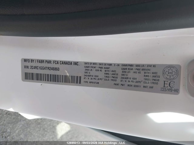 Aukcja sprzedaży 2026 Chrysler Pacifica Limited, vin: 2C4RC1GG4TR246860, numer aukcji: 12695013
