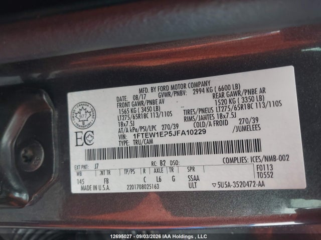 2018 Ford F-150 Xlt მანქანა იყიდება აუქციონზე, vin: 1FTEW1EP5JFA10229, აუქციონის ნომერი: 12695027