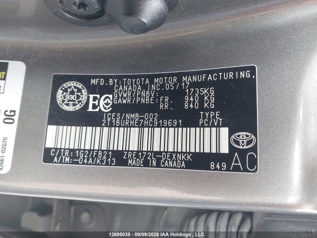 Toyota COROLLA LE 2017 2T1BURHE7HC919691 Image 9