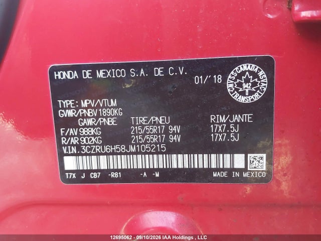 Honda HR-V EX 2018 3CZRU6H58JM105215 Image 9