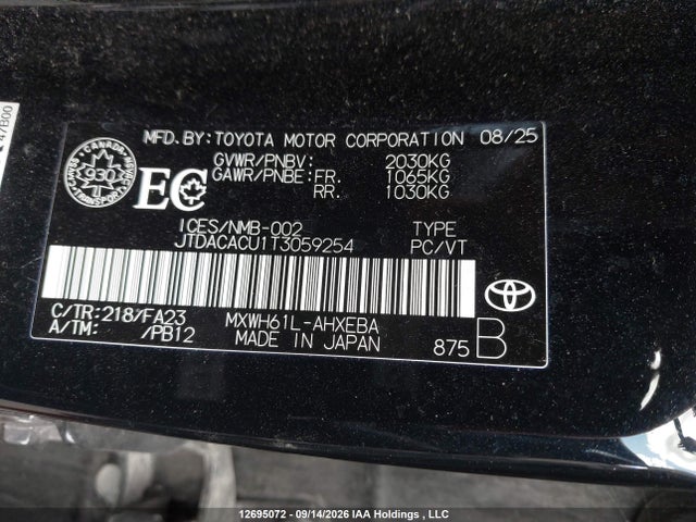 Продаж на аукціоні авто 2026 Toyota Prius Plug-in Hybrid Se, vin: JTDACACU1T3059254, номер лоту: 12695072