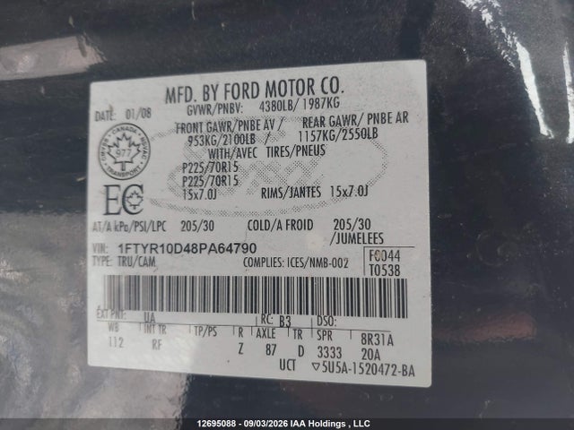 Aukcja sprzedaży 2008 Ford Ranger, vin: 1FTYR10D48PA64790, numer aukcji: 12695088