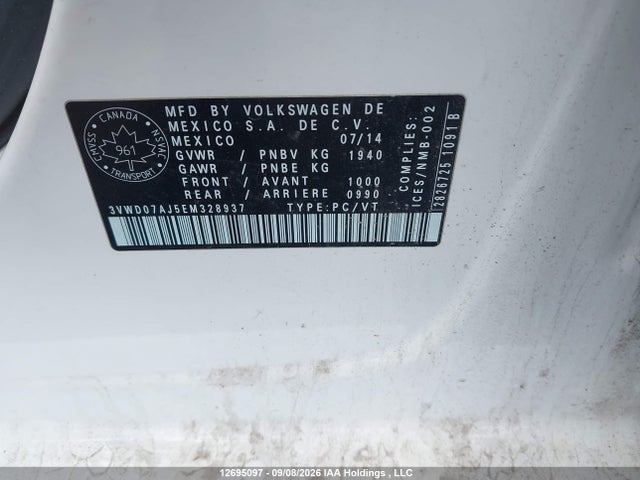 Aukcja sprzedaży 2014 Volkswagen Jetta 1.8 Tsi Comfortline, vin: 3VWD07AJ5EM328937, numer aukcji: 12695097