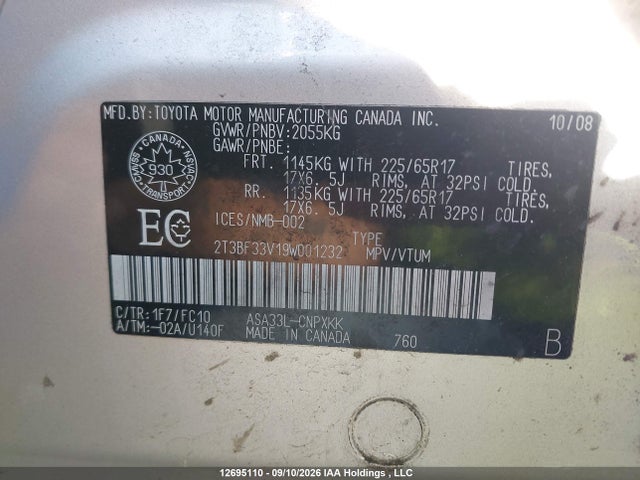 Продажа на аукционе авто 2009 Toyota Rav4, vin: 2T3BF33V19W001232, номер лота: 12695110