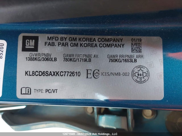 KL8CD6SAXKC772610 Chevrolet Spark 1lt Cvt