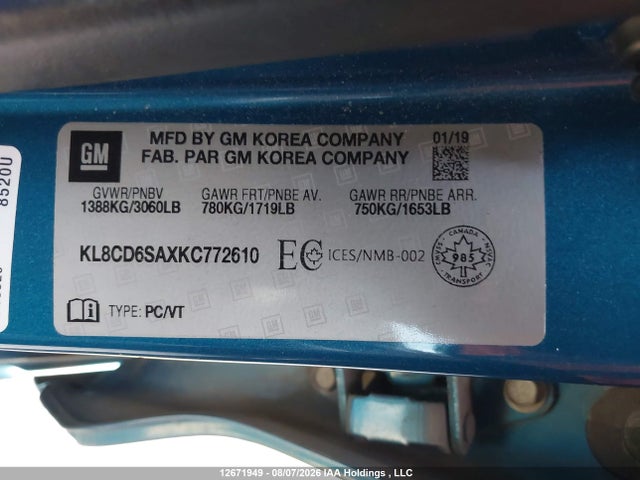 KL8CD6SAXKC772610 Chevrolet Spark 1lt Cvt