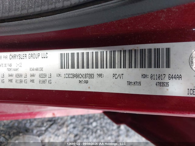 2012 Chrysler 200 მანქანა იყიდება აუქციონზე, vin: 1C3CCBAB0CN187283, აუქციონის ნომერი: 12695122