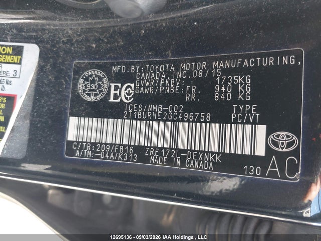 Toyota COROLLA LE 2016 2T1BURHE2GC496758 Image 9