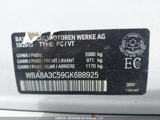 WBA8A3C59GK688925 BMW 320 XI